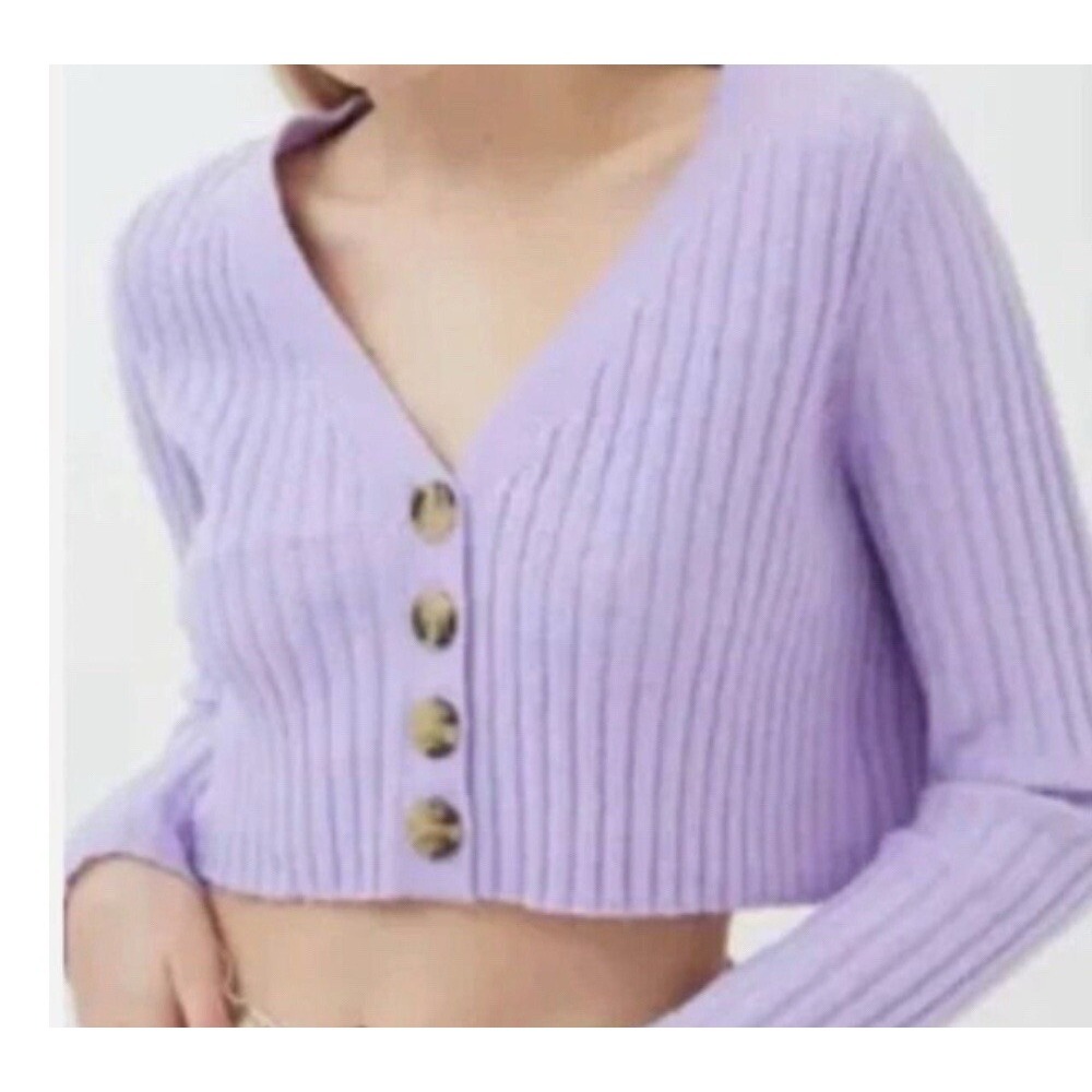 Urban Outfitters Y2K Women's Cropped Cardigan Sweater Lilac XS Cable Knit
